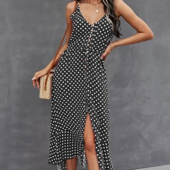 Boho polka dots  button up v neck tie polka dot dress - Picture 15 of 15